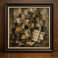 Cubist still life with wine and guitar