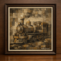 Cubist steam locomotive in warm tones