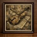 Cubist violin and sheet music