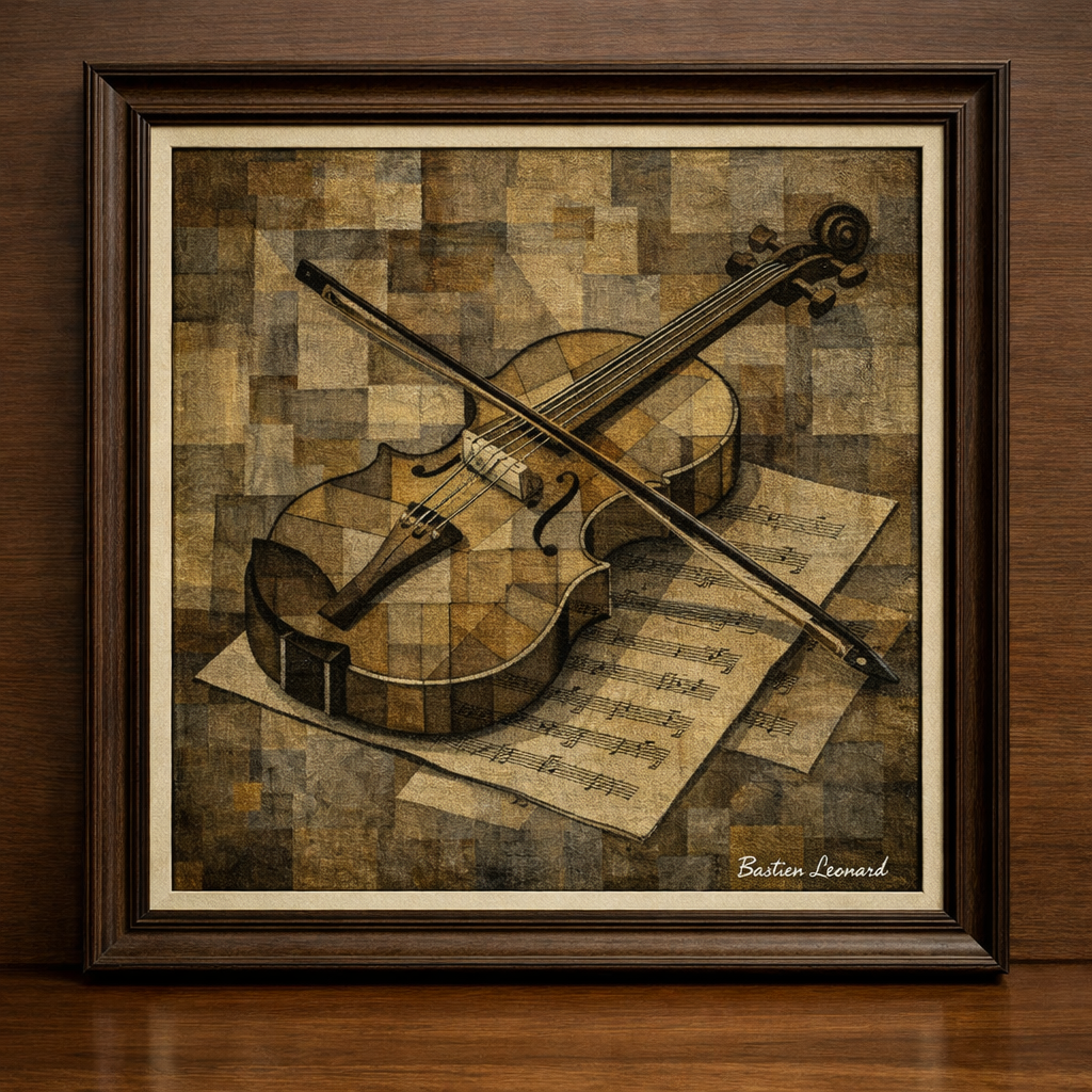 Cubist violin and sheet music