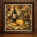 Geometric still life with wine and cheese