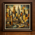 Cubist cityscape in vibrant hues