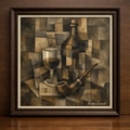 Cubist still life with trombone and music