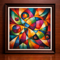 Colorful geometric abstraction with glowing orb