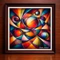 Vibrant cubist abstract on wooden frame