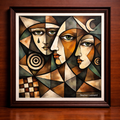 Geometric faces in muted tones