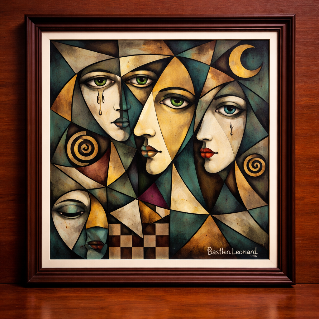 Geometric abstract faces in muted tones