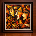 Abstract faces in vibrant cubist style