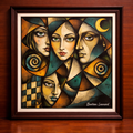 Geometric faces in serene tones