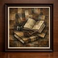 Fragmented still life with books and pipe