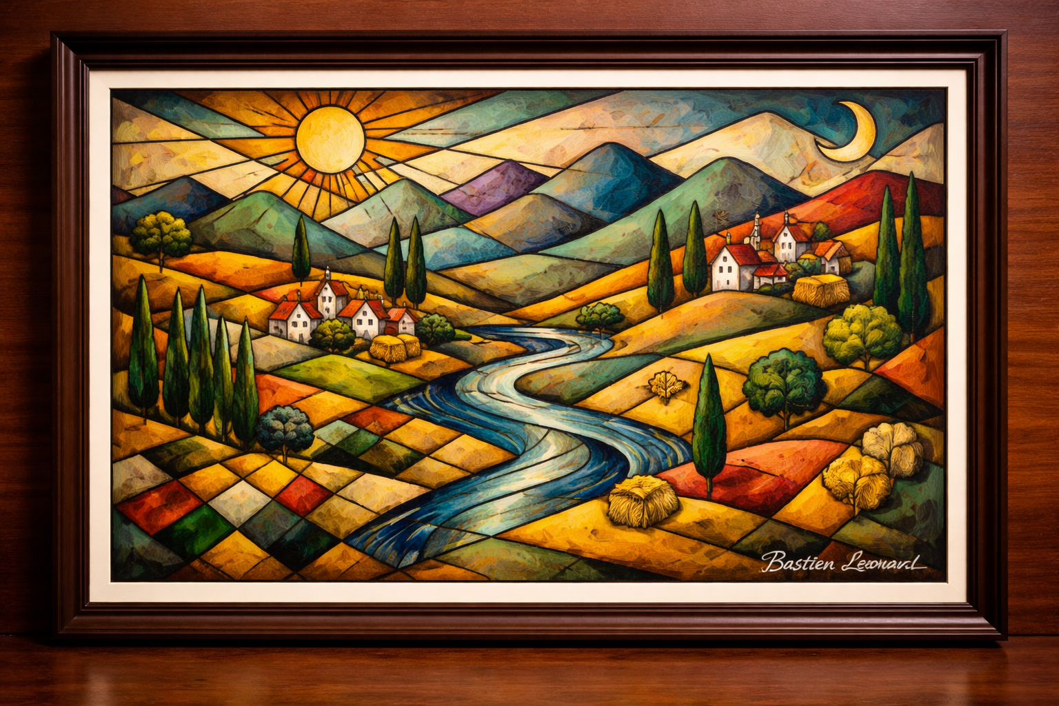 Cubist countryside with winding river