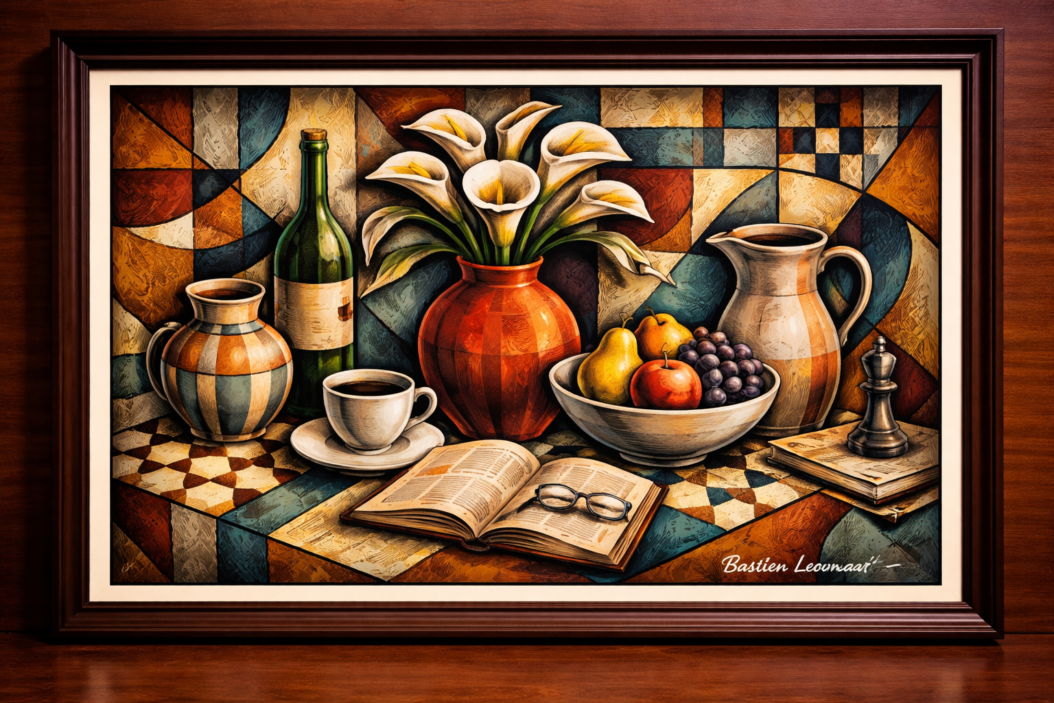 Cubist still life with vibrant objects