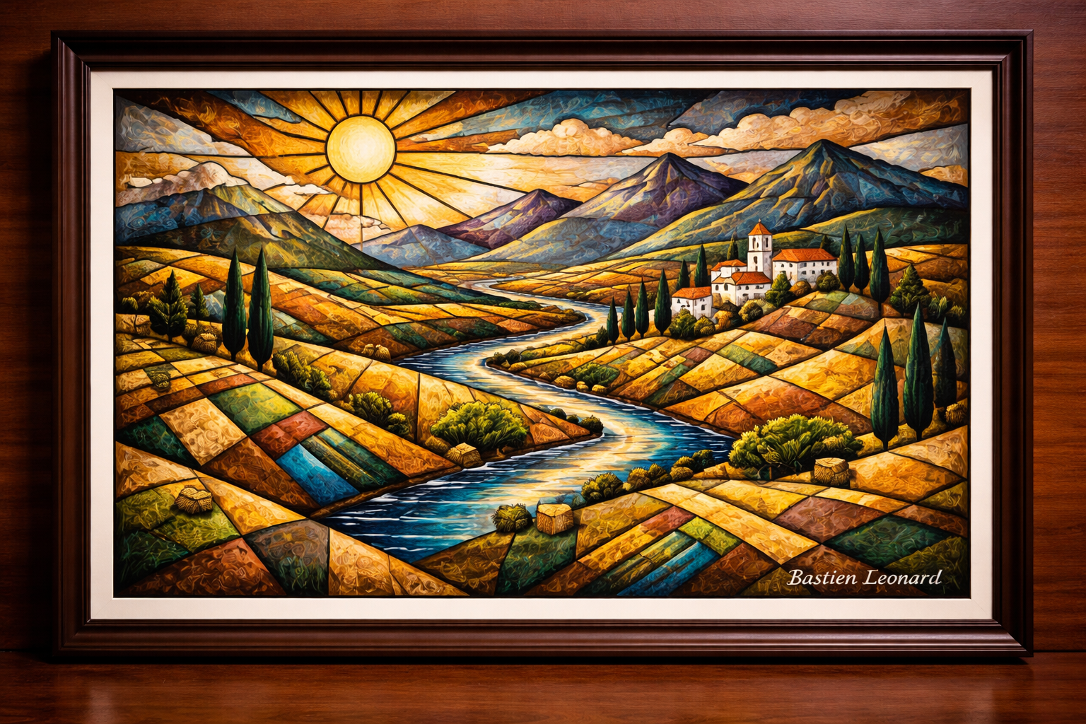 Image created • Vibrant countryside in Cubist style
