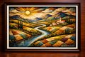 Geometric countryside in cubist style