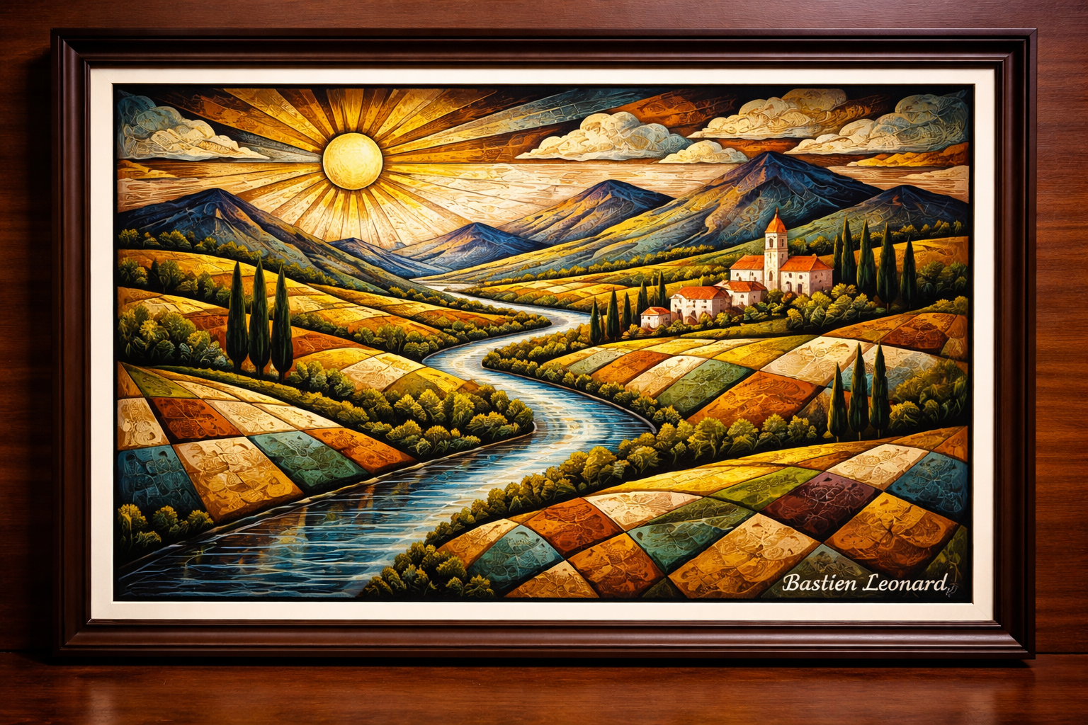 Geometric countryside in cubist style
