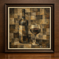 Cubist wine bottle and glass